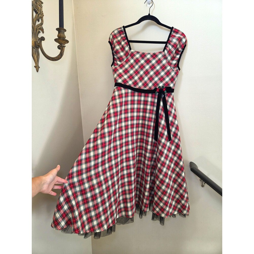 Vtg Y2k Bonnie Jean Plaid A-Line Holiday Winter Dress Puff Sleeve Youth Sz 16